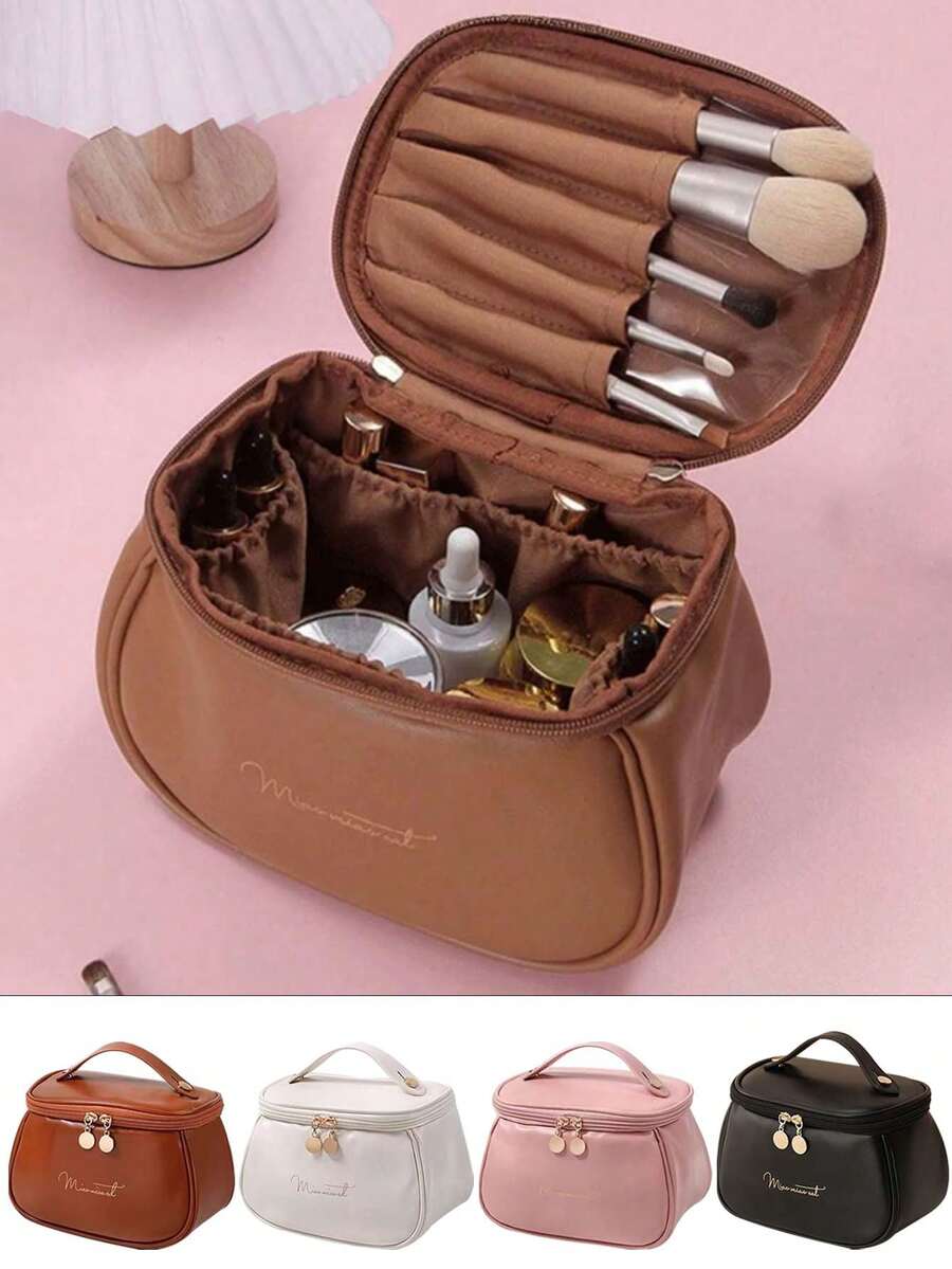 6/4/1pc PU Leather Portable Makeup Bag, Multifunctional Travel Organizer, Lightweight Cosmetic Bag, Makeup Storage Bag, Toiletry Bag, Handheld Makeup Bag, Travel Essential, Travel Accessory, Cruise Essential, Dorm Essential - Multicolor - View 1