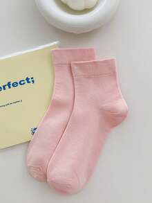 5 pares de calcetines de unicolor mixto hasta el tobillo, calcetines casuales suaves, calcetines cortos básicos y cómodos para mujeres, calcetines básicos simples para estudiantes - Multicolor - Ver 9