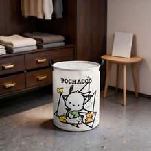 Miniso Sanrio Pochacco 素描印花洗衣篮，可折叠收纳箱，带提手，适用于洗衣房、卧室等场所的整理收纳 - 彩色 - 查看 2