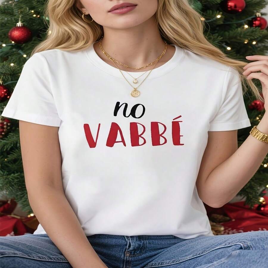Women's 'No Vabbe' Cotton Short Sleeve T-Shirt, Casual Round Neck Tee With High Stretch Fabric, Perfect For Everyday Style - 白色 - 查看 1