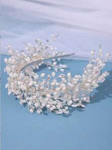 1pc Bridal Braided Headband With Rhinestones, Wedding Dress Hair Accessory - Silver - View 1