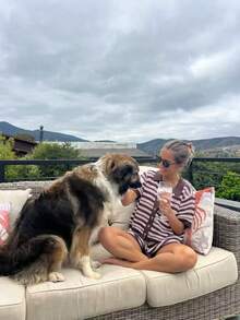女款夏季兩件套，海灘度假條紋短袖開襟衫與針織短褲，棕色 - 棕色 - 查看 6