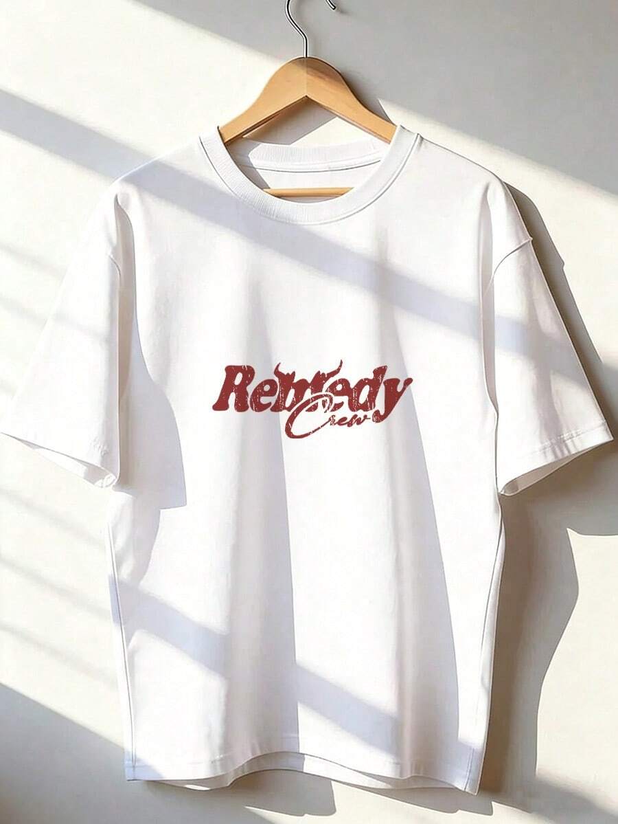 Vintage "Rebrady Crew" Red T-Shirt, Fashionable Short-Sleeve T-Shirt For Spring/Summer 2026, Made In Mexico, 180 Grams. Cartoon Print, Couple Design, Suitable For Indoor Or Outdoor Wear. Crew Neck, Unisex, Ideal For Office And Leisure. One-Pack. - WH-P631577SLNDXZGY645 - 查看 1