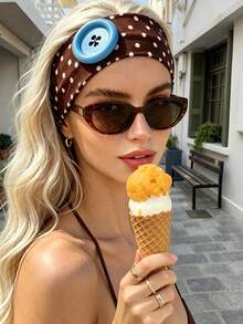 Băng đô mùa hè Dopamine với cúc lớn, băng đô co giãn chấm bi thời trang, phụ kiện tóc thiết kế độc đáo (1/2/3 chiếc). - Nhiều màu - Xem 5