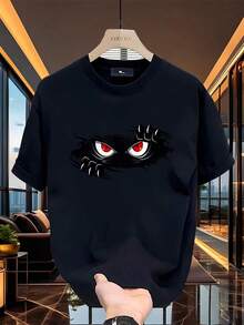 1 Piece Of High Quality Brand Men's Pure Cotton Short Sleeve T-Shirt, Korean Summer Style, Printed, Casual And Versatile, Men's Clothing, 180g, 100% Cotton. - 黑色 - 查看 12