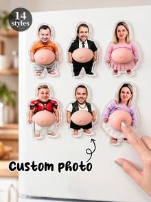 1 pieza Imán de nevera personalizado divertido y lindo con diseño de barriga, imán de foto acrílico irregular personalizado, diseño creativo, decoración de cocina, regalo de anuncio de embarazo, regalo de pareja humorístico, múltiples estilos de barriga recuerdo familiar, tiras de fotos magnéticas - Multicolor - Ver 1