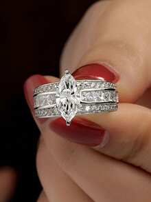 1pc Fashion Cubic Zirconia Ring, Suitable For Wedding, Engagement, Anniversary, Party, Valentine's Day And Other Occasions - 2# - View 1