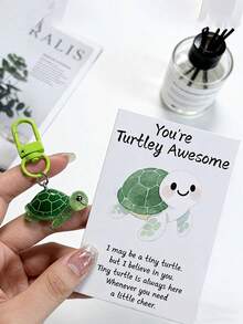 1 pieza Llavero de tortuga de resina con una tarjeta de felicitación inspiradora - Un pequeño regalo reflexivo y decoración para mochila - Multicolor - Ver 1