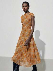 Vestido midi con volantes de escote en V sin mangas con estampado bohemio MAIJA - Naranja - Ver 1