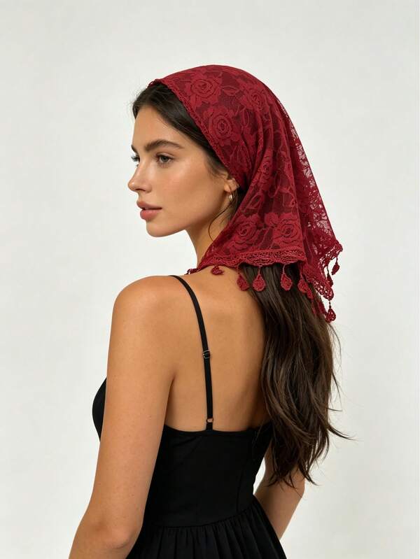 وشاح رأس مثلث جديد من الدانتيل مع شرابات، أنيق وكلاسيكي، مناسب للخروجات اليومية والعطلات، إكسسوار وشاح رأس للنساء لمناسبات الأعياد والهدايا