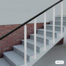 4 Pieces 100 Cm White Square Stair Railing Posts, Side-Mounted Metal Railing Posts, Adjustable Stair Railing Spindle, Modern Decorative Railing Column, For Stairwell, Balcony, Villa, Garden, Veranda - White - View 6