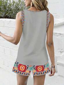 Set de 2 blusas tipo top casual con estampado floral retro vintage para mujeres, de cómodo estampado de flores, adecuado para primavera/verano y ocio/vacaciones - Multicolor 2 - Ver 2