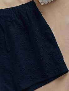 Set de 2 piezas de top halter y shorts de unicolor estilo jacquard para vacaciones - Azul marino - Ver 5