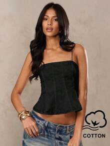 Camiseta corta de lino con mezcla casual de vacaciones, bordada con flores 3D, adecuada para el verano, la playa, las vacaciones en el sur de Francia, Ibiza, Italia - Negro - Ver 1