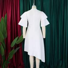 Women's Summer Dress, New Model, Double Ruffle Sleeve, Solid Color, Wide Full Skirt - White - View 4