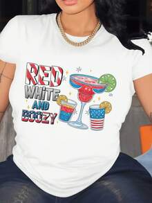 Camiseta de Mujer con Estampado de Vino Rojo, Blanco y Azul Número 4 - Camiseta Casual de Manga Corta y Cuello Redondo para Verano, Tejido de Elasticidad Media, Adecuada para Uso Diario y Atuendos Festivos, Lavable aáquina, Diseño con Temática de Vino - Camiseta Unisex de Estilo Urbano Vintage, de Algodón, Manga Corta y Cuello Redondo. - Blanco - Ver 1