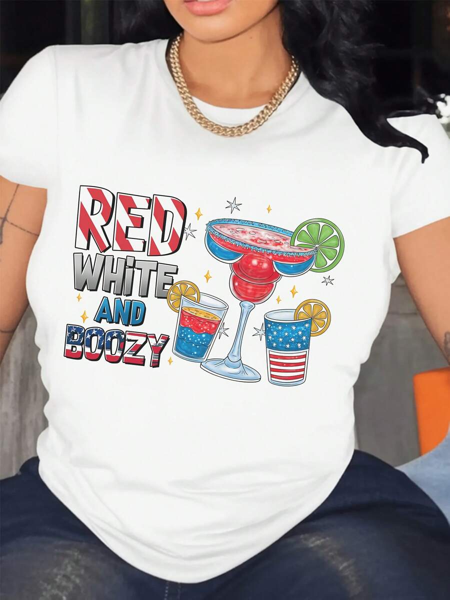 Camiseta de Mujer con Estampado de Vino Rojo, Blanco y Azul Número 4 - Camiseta Casual de Manga Corta y Cuello Redondo para Verano, Tejido de Elasticidad Media, Adecuada para Uso Diario y Atuendos Festivos, Lavable aáquina, Diseño con Temática de Vino - Camiseta Unisex de Estilo Urbano Vintage, de Algodón, Manga Corta y Cuello Redondo. - Blanco - Ver 1