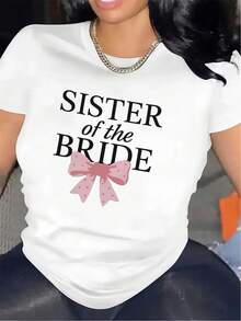 One Short-Sleeved Polyester T-Shirt, Suitable For Brides And Bridesmaids, With A Pink Bow Design, Ideal For Weddings, Parties, And Bridal Events. Lightweight And Durable, Comfortable Fit For Women, 180g, 100% Cotton. - 白色 - 查看 12