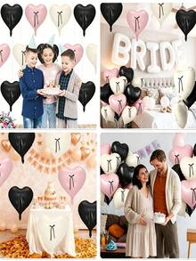 18 pulgadas Globos de Foil con forma de corazón con cinta negra (Lazo DIY), 10 piezas Globos de Mylar con forma de corazón en rosa, negro y crema, Decoraciones de fiesta estética de Coqueta Dulce para baby shower, cumpleaños, boda, suministros para cabina fotográfica de niña - Multicolor - Ver 8