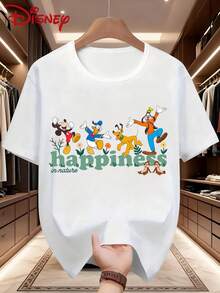 Disney 迪士尼米奇和朋友图案印花男士休闲圆领短袖T恤，略带弹性，不透光，易打理面料，适合户外活动和日常穿着。 - 白色 - 查看 1
