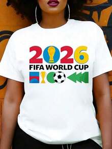 Camiseta Casual para Mujer 2026, Diseño de Torneo de Fútbol, Ropa de Verano, Regalo para Fanáticos del Deporte - Blanco - Ver 6