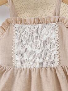 Girls' Casual Jacquard Strap Dress, Suitable For Daily Wear, Summer - Apricot - View 4