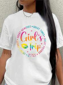 Camiseta de manga corta para mujer, estilo 2026, de poliéster, con un divertido diseño de arcoíris y la impresión "Hermosos Recuerdos, Momentos Maravillosos". Ligera y cómoda, es adecuada para vacaciones, fiestas o uso diario, ideal para viajes en grupo y celebraciones.blusas para mujer>ropa - Blanco - Ver 7