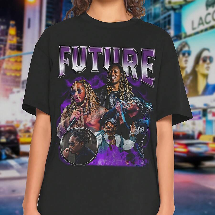 Future Purple Reign Retro Tshirt, Future Hendrix Bootleg Vintage Style Tee, Rapper Fan Merch, Vintag - Black - View 1