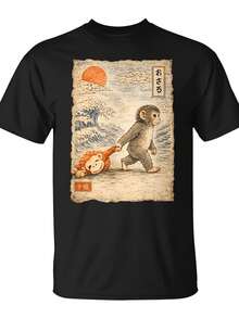 Unisex T-Shirt "Punch The Monkey Baby Fun For Everyone" For Everyday Use, Funny Novelty Christmas 2025, Men's T-Shirt, Summer Urban Fashion, High Quality Casual Printed T-Shirt, Comfortable, 100% Cotton 220G - 黑色 - 查看 1