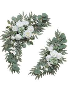 2pcs/Set Artificial Lavender Rose Wedding Arch Flowers, Suitable For Wedding Welcome Sign And Arch Decoration (Lavender Green) - Green - View 8