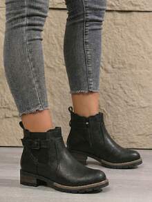 Low Heel Chelsea Ankle Boots For Women Side Zip Short Booties - 黑色 - 查看 4