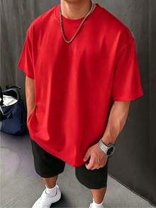 Relax Vacation Tee, Oversized 180g Lightweight Cotton, Casual Beach Holiday Top For Men - 紅色 - 查看 14