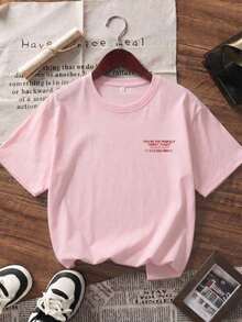 1 Women's Summer T-Shirt, Round Neck, Short Sleeve, White With English Letter Print, Casual Loose Fit, Comfortable To Wear In Summer, Suitable For Beach, Street, Daily Activities, Work, Office, Parties And Other Occasions. - 粉色 - 查看 3
