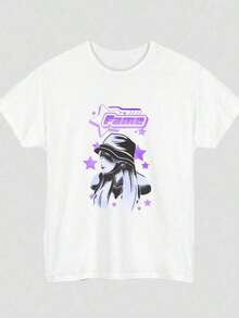 Limited Time Offer, Limited Quantity Available, Lightning, Women's Shirts, Women's T-Shirts. Girls' Y2K Print Short Sleeve T-Shirt, Feminine Style, 1 Piece, Gildan Plain Color T-Shirt, Comfortable Round Neck, Soft Casual Top. - 白色 - 查看 2