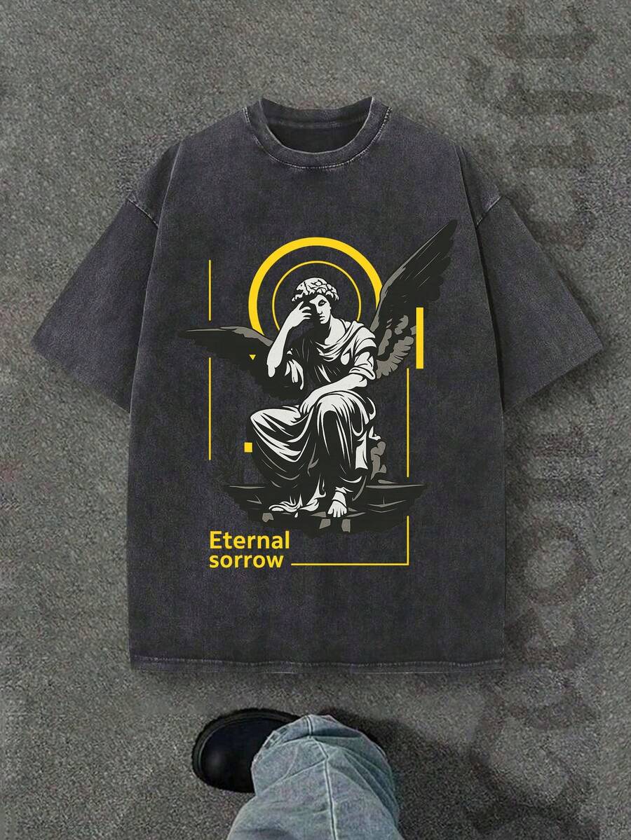 New 2026 Model, 100% Washed Cotton, Urban Casual Style, Suitable For Parties Or Festivals, Soft And Breathable Fabric, Modern Print Design, Unisex, Lightweight And Comfortable To Wear, Vintage Fashion Design. - 黑色 - 查看 1