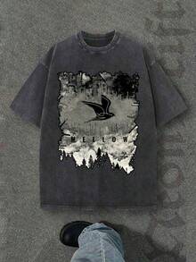 Nuevo modelo 2026,% algodón lavado, estilo casual urbano, adecuado para fiestas o festivales, tela suave y transpirable, diseño de estampado moderno, unisex, ligero y cómodo de llevar, diseño de moda vintage. - Negro - Ver 1