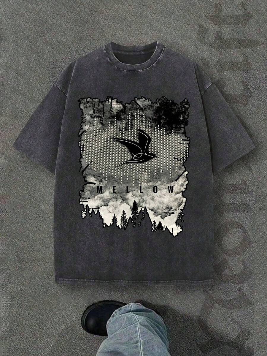 Nuevo modelo 2026,% algodón lavado, estilo casual urbano, adecuado para fiestas o festivales, tela suave y transpirable, diseño de estampado moderno, unisex, ligero y cómodo de llevar, diseño de moda vintage. - Negro - Ver 1