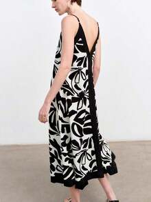 Long Floral Print Casual Slip Dress Suitable For Vacation - 黑色 - 查看 3