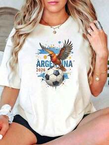 Camiseta de Mujer Estilo Casual  2026, Diseño de Pájaro de Fútbol Argentina 2026, Ropa de Verano, Regalo para Aficionados al Fútbol, playeras de mujer - Blanco - Ver 1
