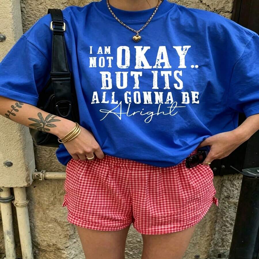 Heartfelt Daily Casual Graphic T-Shirt 100% Cotton Oversized Soft Breathable Casual Crewneck Short Sleeve Top Aesthetic Daily Retro Vibe Cute Minimalist Vintage Style For Casual Wearers Fashion Lovers Daily Outfit Enthusiasts Gift Givers - 藍色 - 查看 1