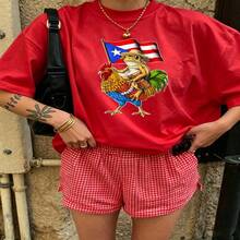 Heartfelt Daily Casual Graphic T-Shirt 100% Cotton Oversized Soft Breathable Casual Crewneck Short Sleeve Top Cute Aesthetic Vintage Style For Casual Wearers Fashion Lovers Daily Outfit - Rojo - Ver 2