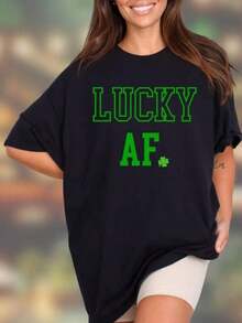 Good Luck T-Shirt, St. Patrick's Day T-Shirt, Green T-Shirt With Irish Shamrock, Irish Lucky T-Shirt, Breathable And Comfortable. - 黑色 3 - 查看 1