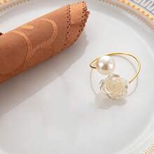 1/12/30pcs Valentine's Day Pearl Rose Napkin Rings, Suitable For Wedding, Home, And Daily Table Decor - Multicolor - View 4