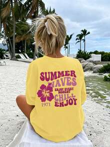 Camiseta de manga corta para mujer con estampado de moda, holgada, casual, combinable con todo, para verano. - Negro - Ver 10