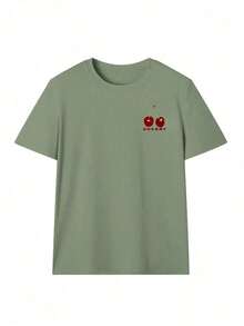 1 Piece Of Women's Summer T-Shirt With Round Neck And Short Sleeves, Leopard Print And Cherry Design, Suitable For Summer, Beach, Street, Daily Wear, Work, Office Party, Going Out, Festival, Music Festival, Valentine's Day, Casual Party, White Color. - 草綠色 - 查看 3
