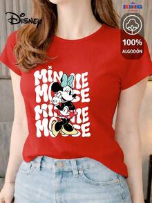 Women's T-Shirt Made Of 100% High-Quality Cotton. This T-Shirt Guarantees Exceptional Softness To The Touch, A Round Neck With A "Disney Minnie Mouse Retro Typography" Print, And Short Sleeves. - 紅色 - 查看 1