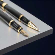 Retro All-Metal Fountain Pen (Exposed Nib Design, Refillable Inserts) / Classic Black Business Ballpoint Pen - Smooth Writing / Classic, Nostalgic Calligraphy Pen; Ideal For Office Meetings And Signing, Back To School - Fountain Pen - View 7