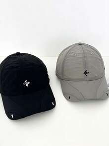 1pc Korean Style Cross Embroidery Ultra-Light Quick-Dry Baseball Cap, Versatile Casual Couple Letter Sun Visor Hat, Summer - A - View 3