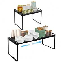 Küchenschränke Organizer ,Gewürzregal, Küchen-Organizer, Küchenregal, Schrank-Organizer Küche, erweiterbar, kleines Regal, stapelbar, Metall, Schwarz - A - Übersicht 2