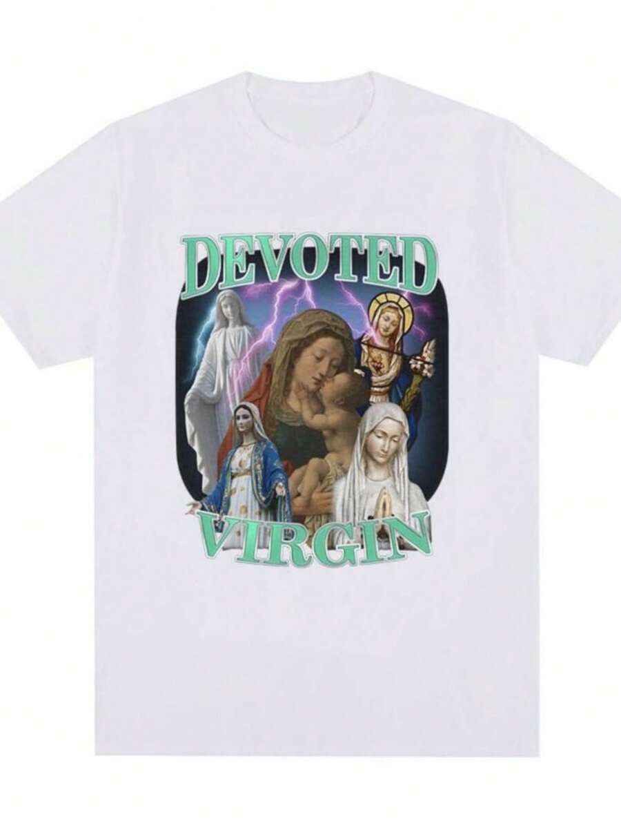 Women's T-ShirtsDevoted Virgin Meme Graphic T-Shirt Men Women Fashion Vintage Short Sleeve T-Shirts 100 Cotton Casual Oversized Tee Shirt Tops Unisex - 白色 - 查看 1